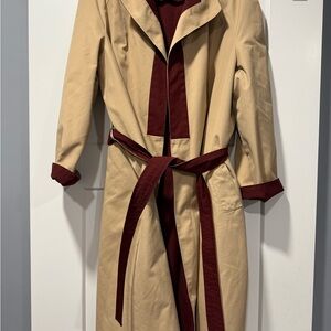 Etienne Aigner Reversible Beige and Maroon Belted Trench Coat Ladies Size 18